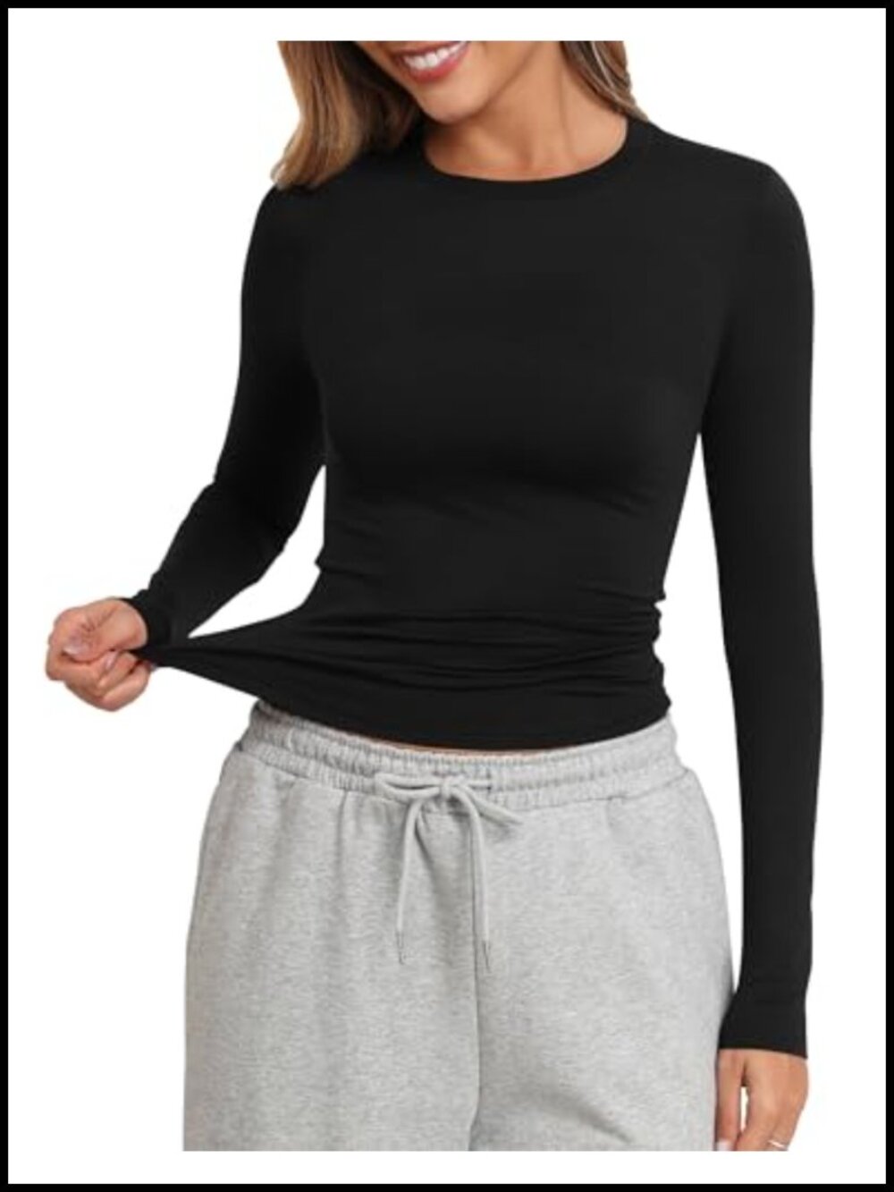 PALINDA Women Fitted Long Sleeve Crew Neck Stretchy Rayon Spandex T-Shirt